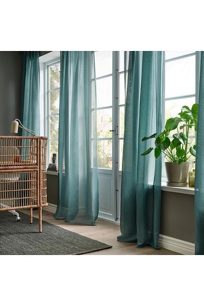 erorex Sheer curtain, 1 piece, with heading tape/turquoise, 300x300 cm