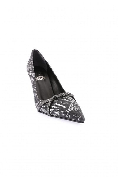 DGN Akt-01-23y Black Silver Stoned Twist Banded Women's Evening Dress Shoes