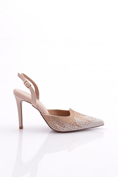 DGN Stone Detailed 5032 Model Women's Satin Evening Dress Shoes