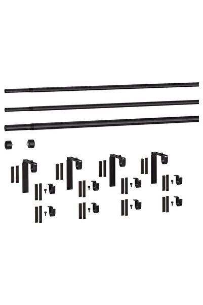 erorex Triple curtain rod combination, black, 210-385 cm