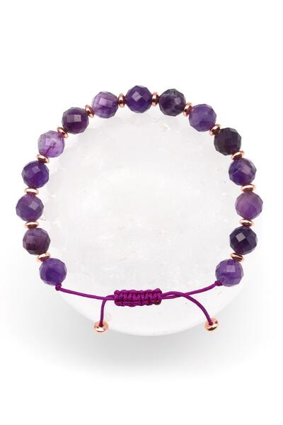Alibaba Doğaltaş Amethyst Natural Stone Macrame Knitted Bracelet Faceted Cut