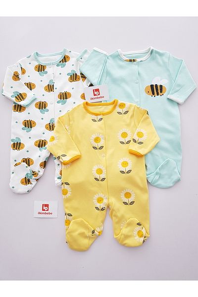 ilkimbebe Bee 3-Piece Baby Romper Set, 100% Cotton