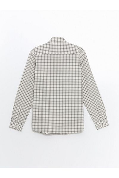 LC Waikiki Ανδρικό μακρυμάνικο καρό πουκάμισο LCW Vision Ecru Slim Fit