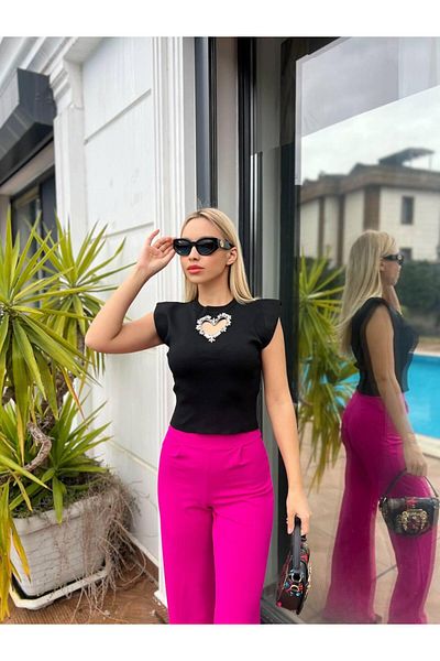 For Angels Bluză crop cu accesoriu inimă în față
