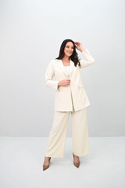 Koza Butik Women's Plus Size Wide Leg Jacket Pants Suit 9008-25