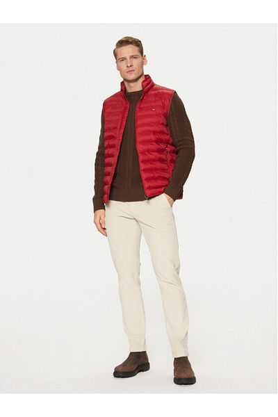 Tommy Hilfiger سترة رجالية حمراء - مبطنة بسحاب، مقاس عادي MW0MW37677-XIT