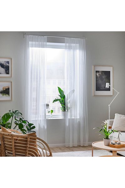 erorex Sheer curtains, 1 pair, with rod pocket/white dotted, 145x300 cm