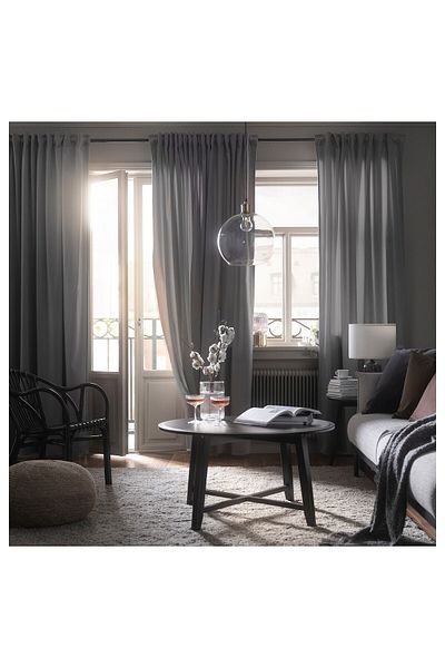 erorex Curtains, 1 pair, with heading tape/grey, 135x300 cm