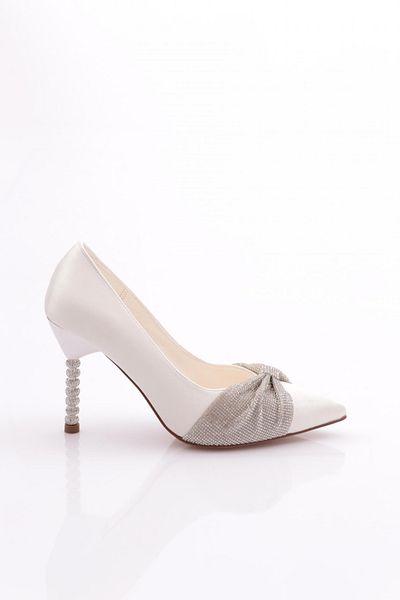DGN Pantofi cu toc cu panglică de damă din satin sidef 219342621