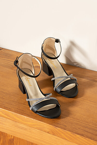 eformoda by emre yılmaz Black Skin Women's Cross Stone Classic Low Heeled Shoes 7111