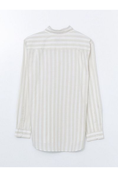 LC Waikiki Lcw Vision Beige Regular Fit Long Sleeve Striped Poplin Men's Shirt