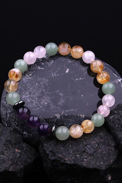 Alibaba Doğaltaş سيترين - كوارتز وردي - افينتورين - سوار بتصميم حجر الهيماتيت...