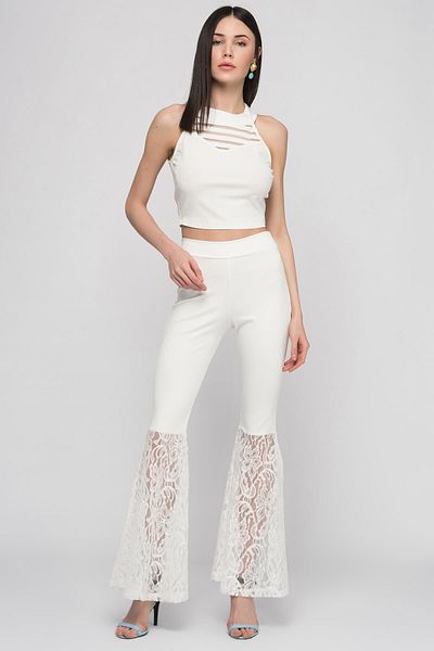 Sense Diver Pants with Lace Garnish on Legs| Pnt14592 Ecru