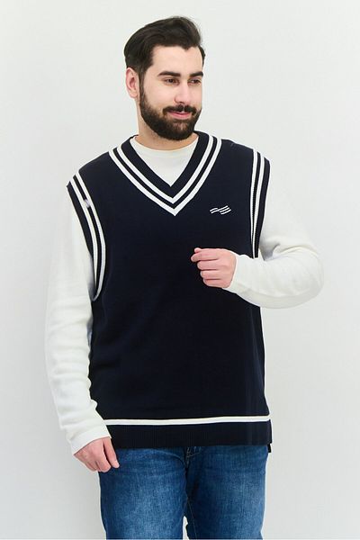 Perry Ellis Men V Neck Embroidered Sweater, Navy