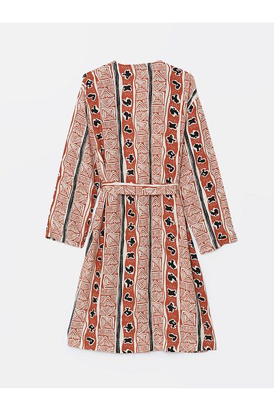 LC Waikiki Lcw Modest Orange Shawl Collar Print Oversize Women's Kimono