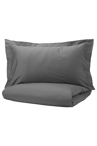 Generic Duvet cover and 2 pillowcases, dark grey, 240x220/50x80 cm