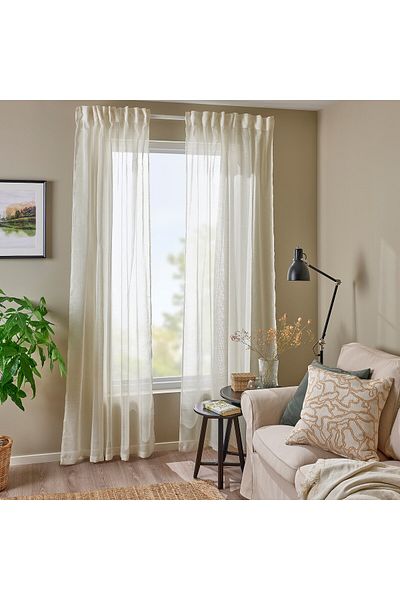 erorex Sheer curtains, 1 pair, with heading tape/white, 145x300 cm