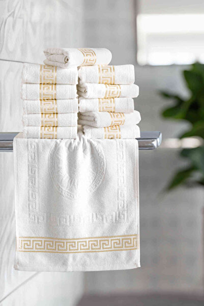 DONATEV 12 Pack Grek Pattern Cotton White Hand & Kitchen Towels 30X50 cm
