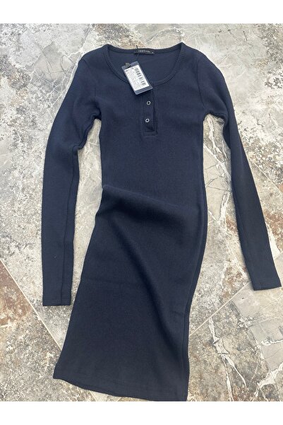 mor butik MOR BUTİK KADIN LACİVERT ÇITÇIT DETAYLI MİNİ ESNEK ÖRME ELBİSE