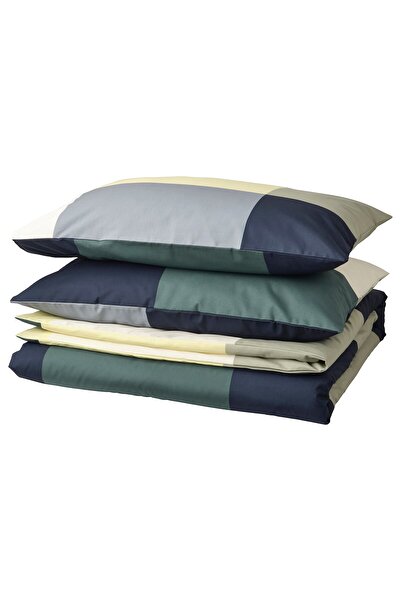 Generic غطاء لحاف و2 كيس وسادة، أخضر/متعدد الألوان، 240x220/50x80 سم