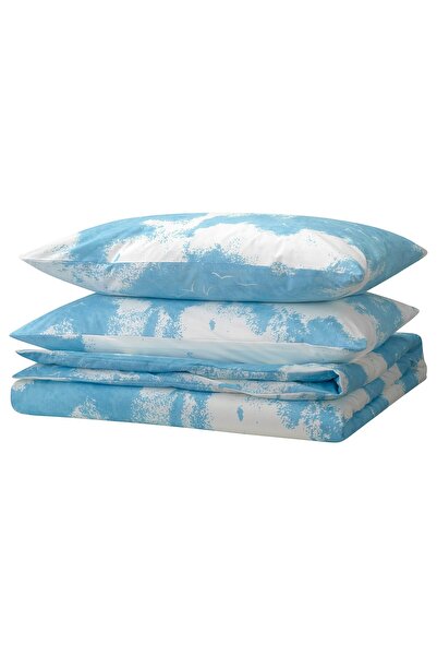 Generic Duvet cover and 2 pillowcases, blue/white, 240x220/50x80 cm