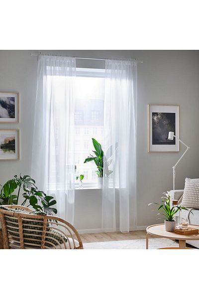 erorex Sheer curtains, 1 pair, with rod pocket/white, 145x300 cm