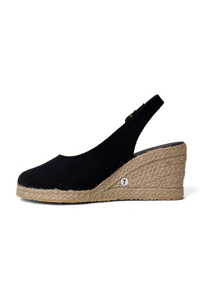 RABU Black Women's Closed Front Open Back Wedge Heels Straw Sole Round Toe Espadrille Sandals