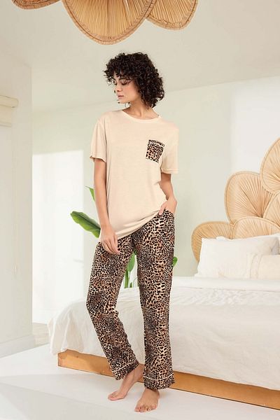 ARMİLLİA DİMODA Aydoğan Women's Leopard Print Viscose Fabric Pajamas Set