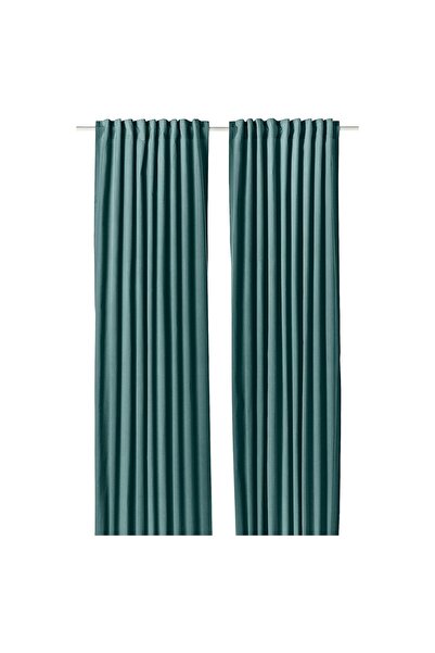 erorex Curtains, 1 pair, with heading tape/dark grey-turquoise, 140x300 cm