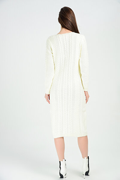 Sense Hair Knit Long Knitwear Dress| Trk18281 Ecru
