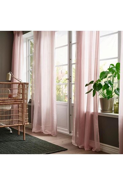 erorex Sheer curtain, 1 piece, with heading tape/pink, 300x300 cm