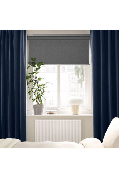 erorex Curtains, 1 pair, with heading tape/dark blue, 140x300 cm