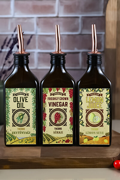 TheBRo زجاجة زيت زيتون من سلسلة كارمن بلون كهرماني سعة 200 مل - مجموعة زجاجات...