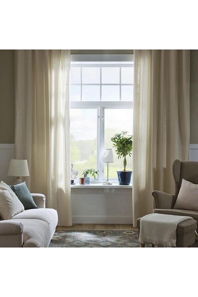 erorex Curtains with tie-backs, 1 pair, with heading tape/off-white, 140x300 cm