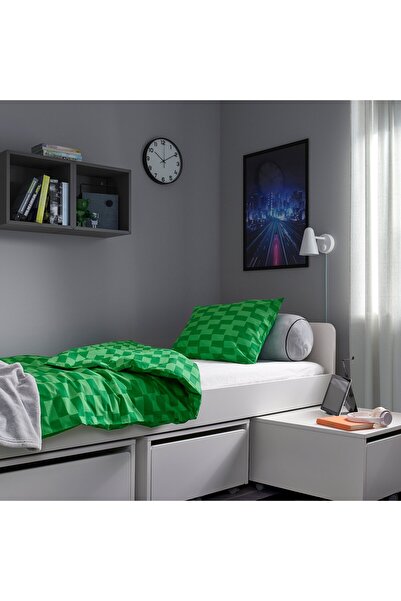 erorex Duvet cover and pillowcase, green/patterned, 150x200/50x80 cm