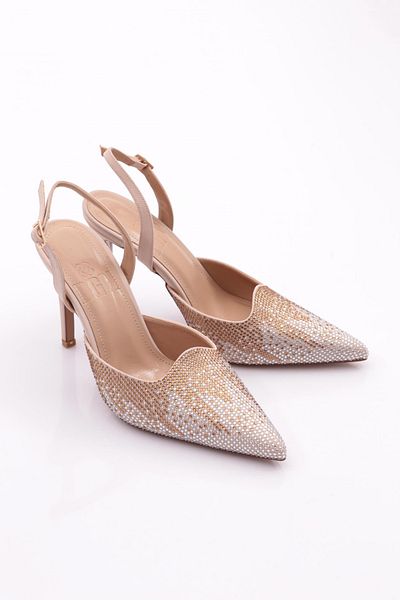 DGN Stone Detailed 5032 Model Women's Satin Evening Dress Shoes