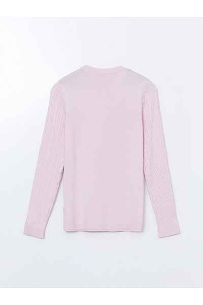 LC Waikiki Lcw Modest Pink Crew Neck Self Patterned Women's Knitwear Sweater