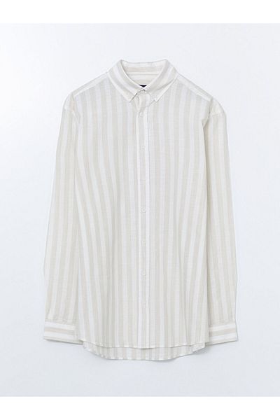 LC Waikiki Lcw Vision Beige Regular Fit Long Sleeve Striped Poplin Men's Shirt