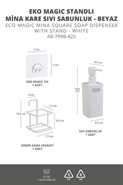 Okyanus Home Beyaz Eko Magic Standlı Mina Kare Sıvı Sabunluk
