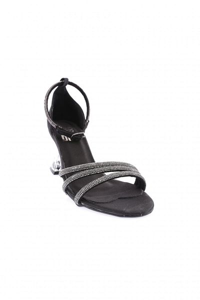 DGN Bar-05-23y Silver Stoned Black Satin Women's Goblet Heeled Shoes