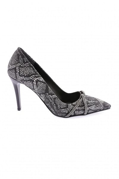 DGN Akt-01-23y Black Silver Stoned Twist Banded Women's Evening Dress Shoes