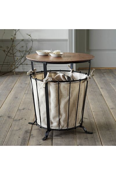 erorex Storage table, black/pine light brown stained, 43 cm