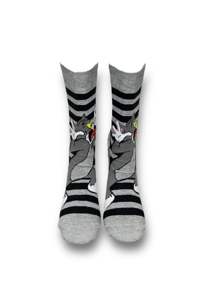 Mevo Single Unisex Gray Color Cartoon Character Stretchy Moisture Cotton Socks