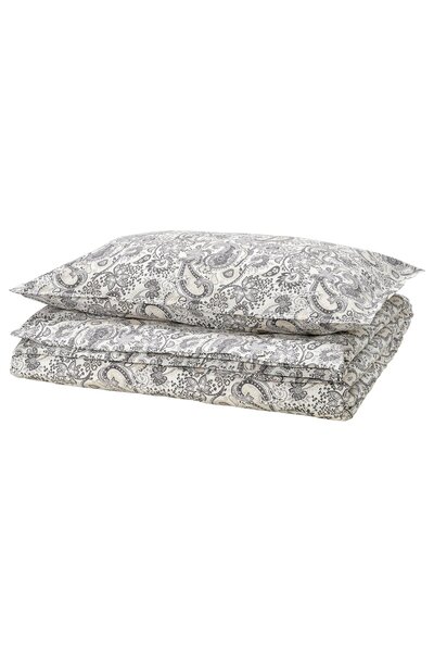 AZOZ MERCHLY Duvet cover and pillowcase, grey/white, 150x200/50x80 cm