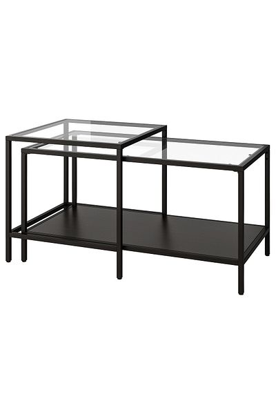erorex Nest of tables, set of 2, black-brown/glass, 90x50 cm