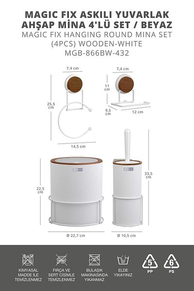 Okyanus Home White Magic Fix Κρεμαστό Στρογγυλό Ξύλινο Mina Σετ 4 τεμαχίων