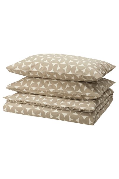 AZOZ MERCHLY Duvet cover and 2 pillowcases, grey-beige/off-white, 240x220/50x...