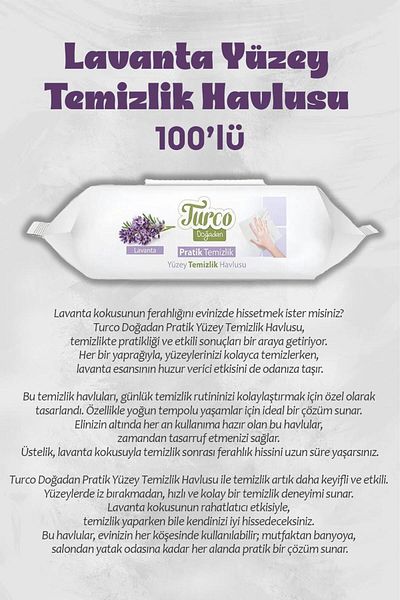 Baby Turco Lavender, Green Pine and Soap Surface Cleaning Towel 2 X 100