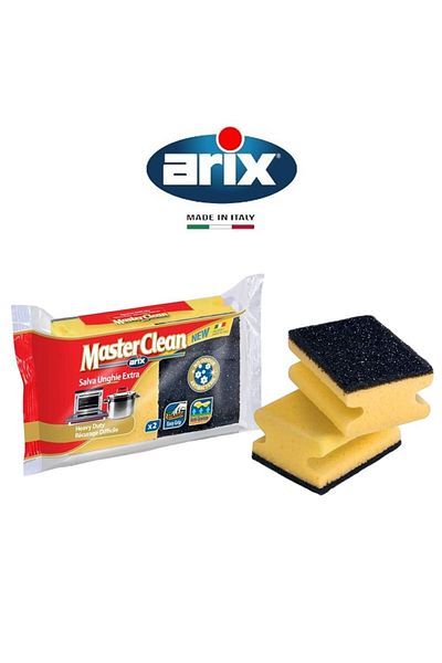 ARIX Master Clean Synthetic Sponge Scourer Grip 2pcs - Anti-Grease, Antibacterial Cleaning Pads