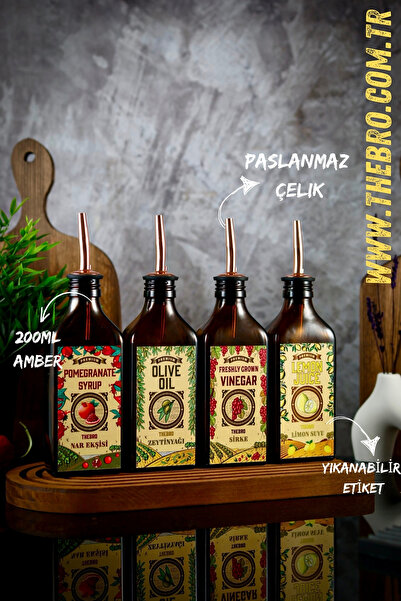 TheBRo 200ML Amber Renkli Carmen Serisi Zeytinyağı,Sirke,Limon,Nar Ekşisi Şiş...